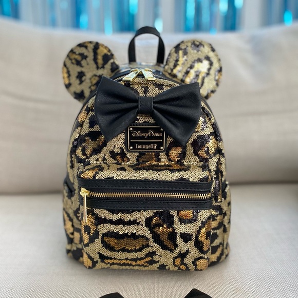 Loungefly mini backpack + Minnie ears animal kingdom leopard sequin - Picture 2 of 4